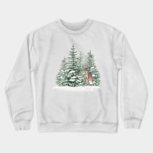 Christmas winter forest with deer. Crewneck Sweatshirt